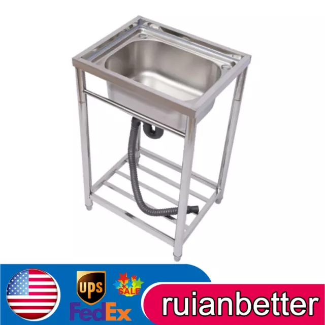 Stainless Steel Commercial Utility Sink Kitchen Sink 1 Compartment Freestanding