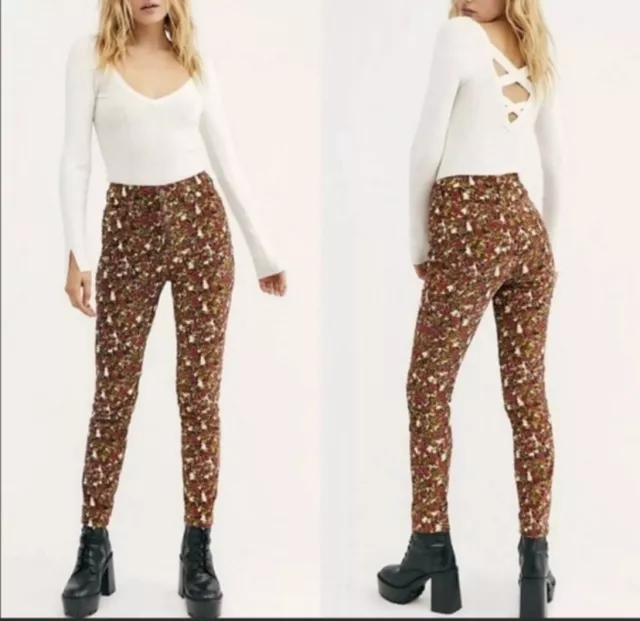 We The Free sz 28 Sun Chaser Floral High Rise Corduroy Pants Skinny Free People