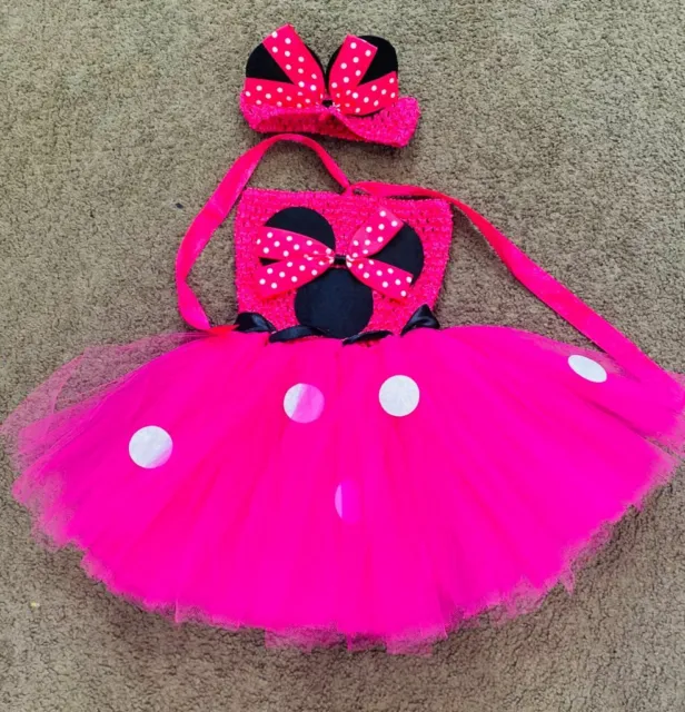 Girls 1st birthday outfit minnie mouse hot pink tutu for cakesmash photoshoot 2