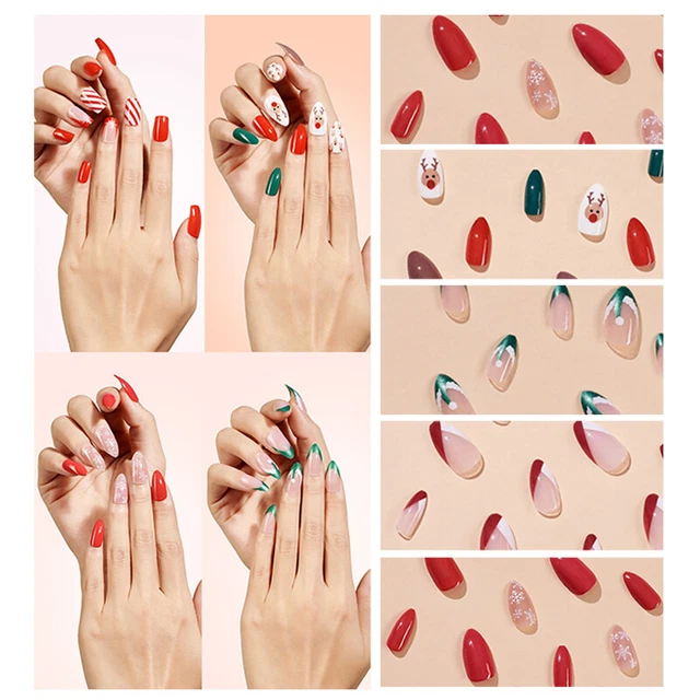 24 un. Uñas falsas portátiles diseño navideño presionadas cubierta larga ataúd uñas falsas