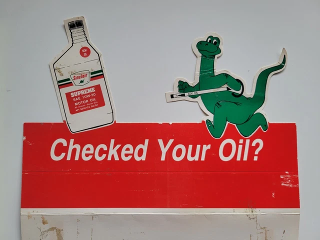 1980'S SINCLAIR OIL GAS STATION DIE CUT SIGN POSTER 20x12 ADVERTISING DINO AUTO