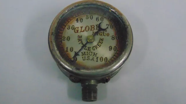 Antique Brass Pressure Gauge W/Brass Pipe & Fittings Battle Creek Mich Globe