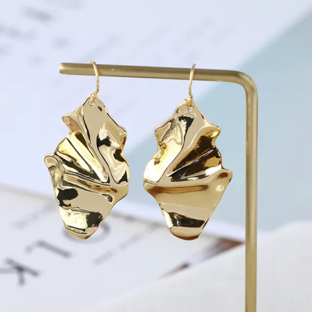 Alexis Bittar Gold Plated Crumpled Metal Dangle Post Drop Earrings
