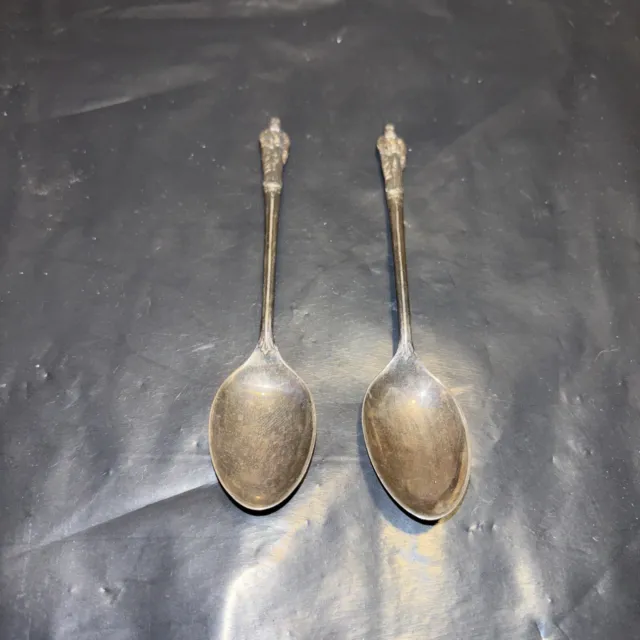 Antique Solid Hallmarked Sterling Silver Apostle Teaspoon X 2