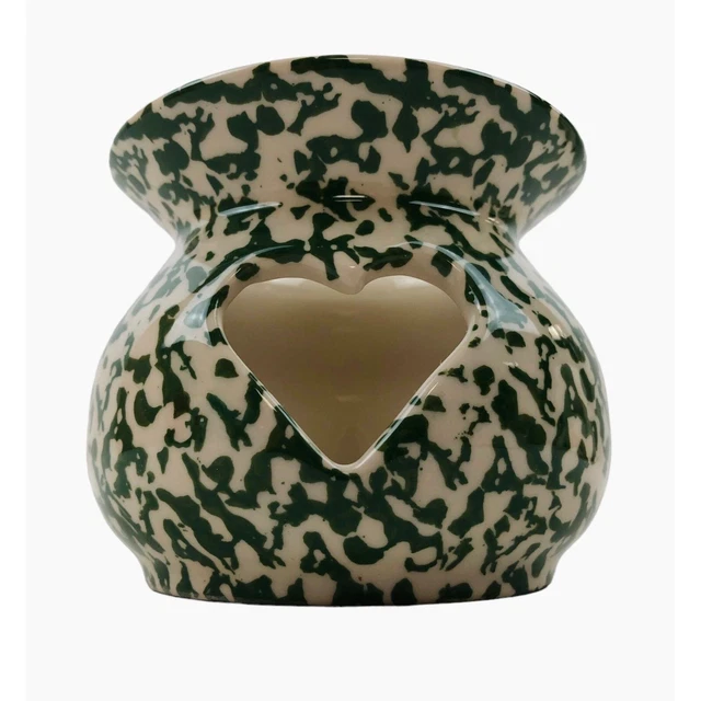 The Workshops Gerald E Henn Green Spongeware Heart Pottery Tealight Votive