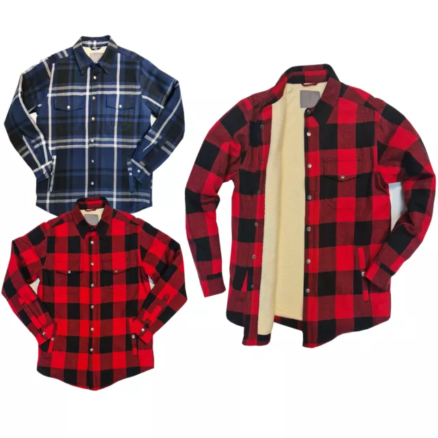 Ex Brand Mens Sherpa Fleece Lined Padded Shirt Lumberjack Jacket Flannel Work