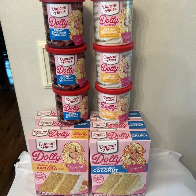 12 PCS DOLLY PARTON Duncan Hines Coconut/Banana Cake Mix & Choc/Creamy