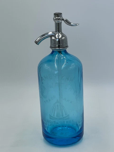 Antique Czech Blue American Soda Water Co. Seltzer Soda Water Bottle Siphon Etch