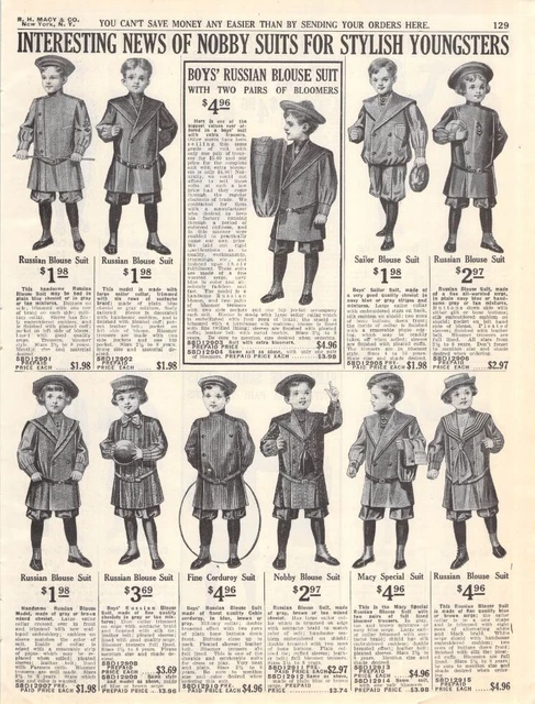 Vintage Paper Ad Boys' Nobby Blouse Sailor Suits Edwardian Fashion Macy's 1911