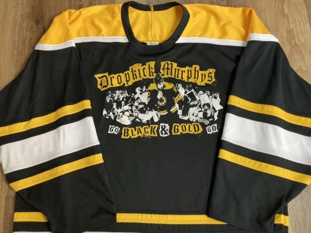 Vtg Dropkick Murphys Size 2XL Hockey Jersey Go Black & Gold Boston Bruins NHL