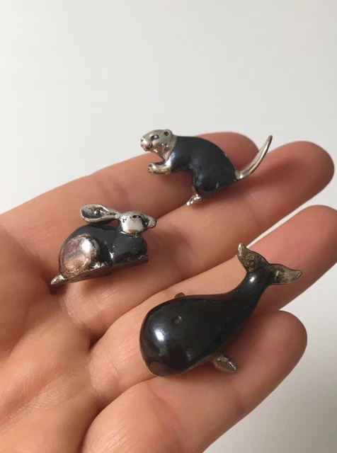 Lot 3 Delfino Coniglio Castoro Argento 925 /800 smalto nero Saturno 182AR 24gr