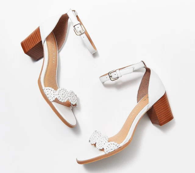 New Jack Rogers Womens White Lauren Ankle Strap Mid Heeled Sandals Size 10