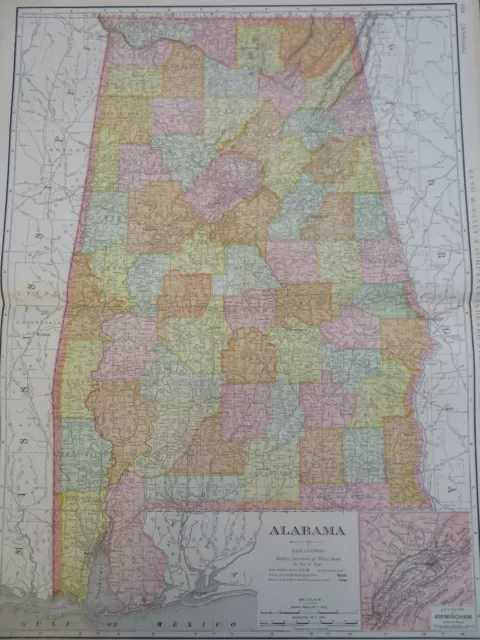 Alabama state Montgomery Mobile Birmingham 1902 McNally large detailed map