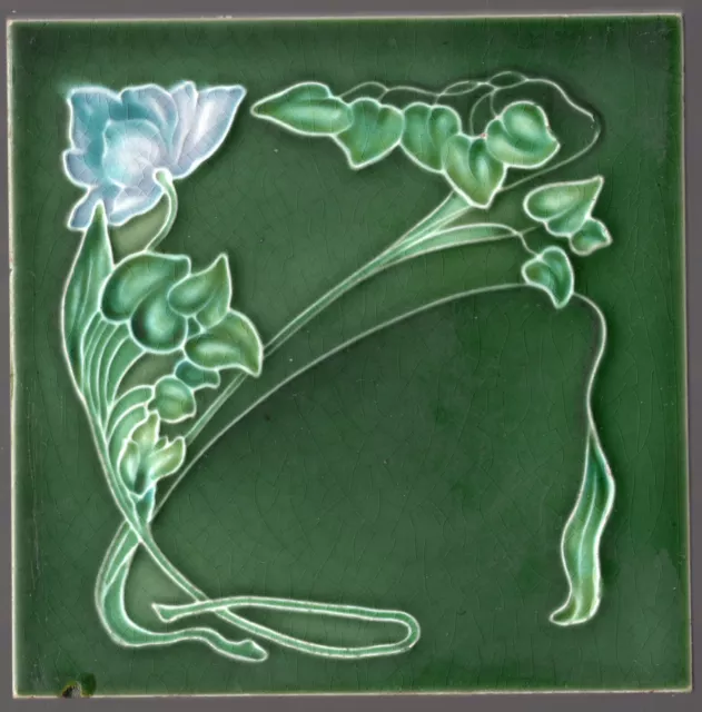 Henry Richards - c1907 - Violet & Teal Floral - Antique - Art Nouveau - Tile