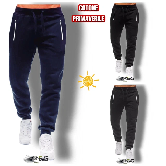 Pantalone Cotone Leggero Zip Uomo Tuta Sport Casa Lavoro Elastico Palestra Cuoco