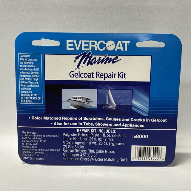 NEW Evercoat Fiberglass Resin Marine Gelcoat Repair Kit, Boat Hull - 108000 NEW
