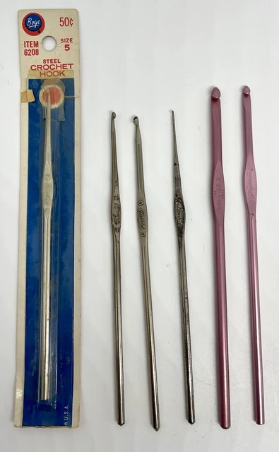 Vintage Mixed Lot of 6 Steel + Aluminum Crochet Hooks Boye, Milward, Susan Bates