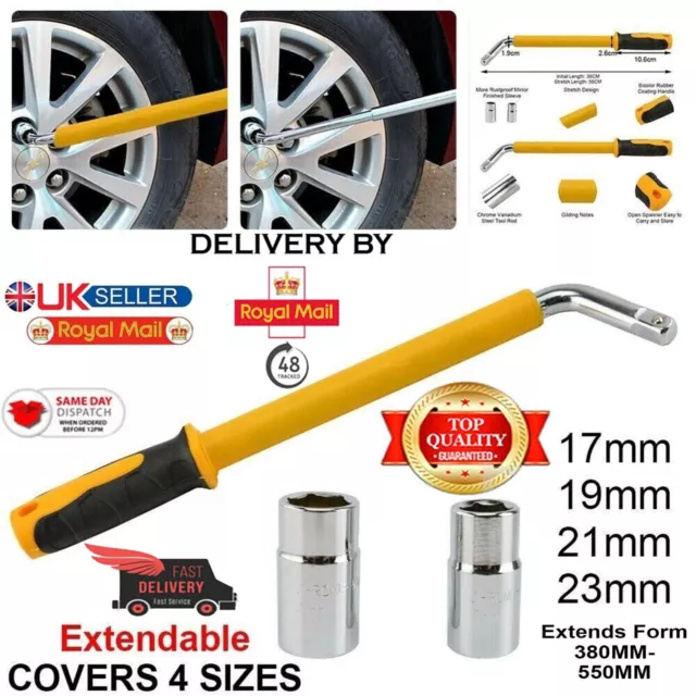 Extendable Heavy Duty Car Wheel Brace Socket Tyre Nut Wrench 17 19 21 23Mm Uk