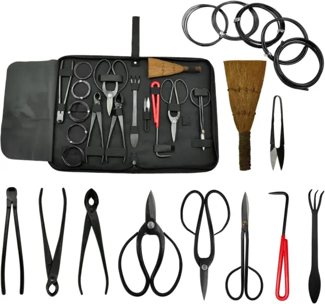 Voilamart Bonsai Tools 16pcs Bonsai Tool Kit Set Scissors Cutters Wires Hook Bag