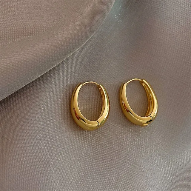 Hypoallergenic Classic Simple Big Gold Ear Hoop Huggie Women Earrings Girls Gift