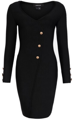 NWT Karen Millen Bandage Military Trim Wrap Front Knit Zip Black Dress $258 US6