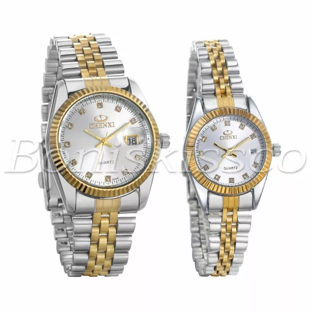 Luxury Rhinestone Stainless Steel Quartz Analog Wrist Watch For Men Women Couple