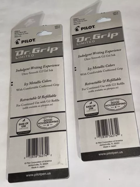 Lot of 2  Pilot Dr Grip Limited Gel G2 Rollerball Pen 0.7mm Fine Point Black Ink 3