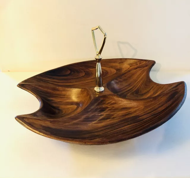 Retro MCM Divided Serving Tray Nut Dish California Pottery Faux Wood Ceramic