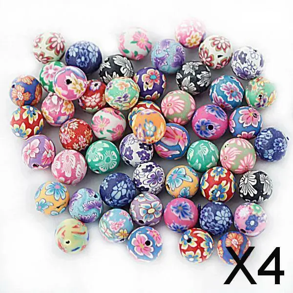 4x 50er / Pack Perlen Kugel Blumen Beads 10mm