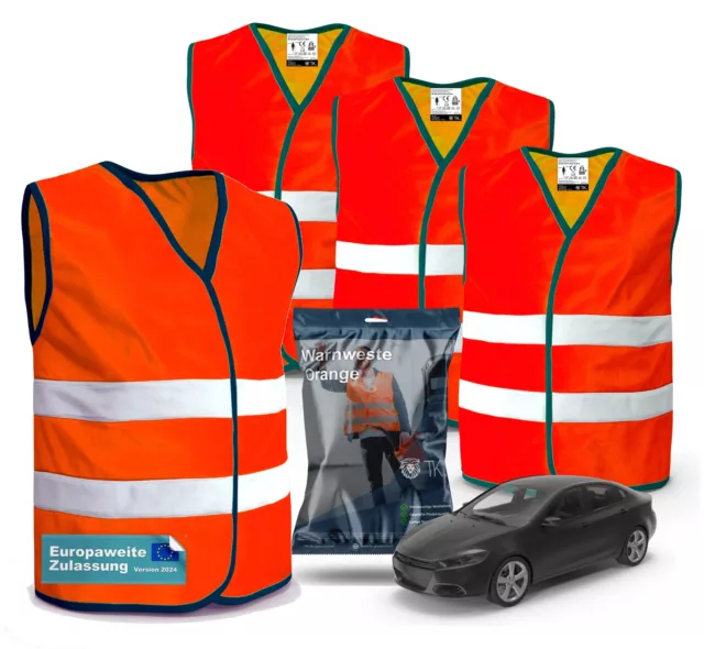 autogadget® 4X Warnwesten - Pannenweste 2024 ISO20471 Sicherheitsweste Orange