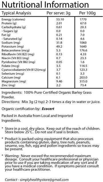 Organic Barley Grass Powder, Cert Organic 1Kg, Best Available Promotion 3