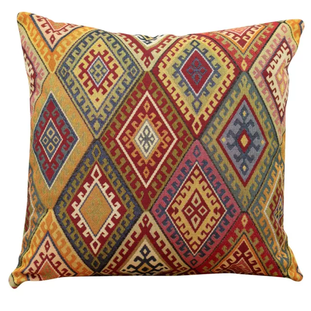 Traditional Vintage Kilim Cushion 17x17" Square Turkish Style Geometric Tapestry