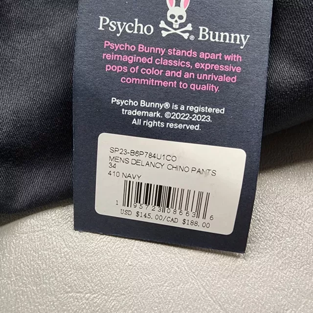 Psycho Bunny Delancy Pants Chino Trousers Navy Blue Men's Size 34x32 2