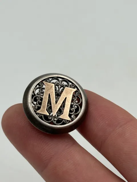 Bouton De Col En Argent Et Or Monogrammé & XIXeme