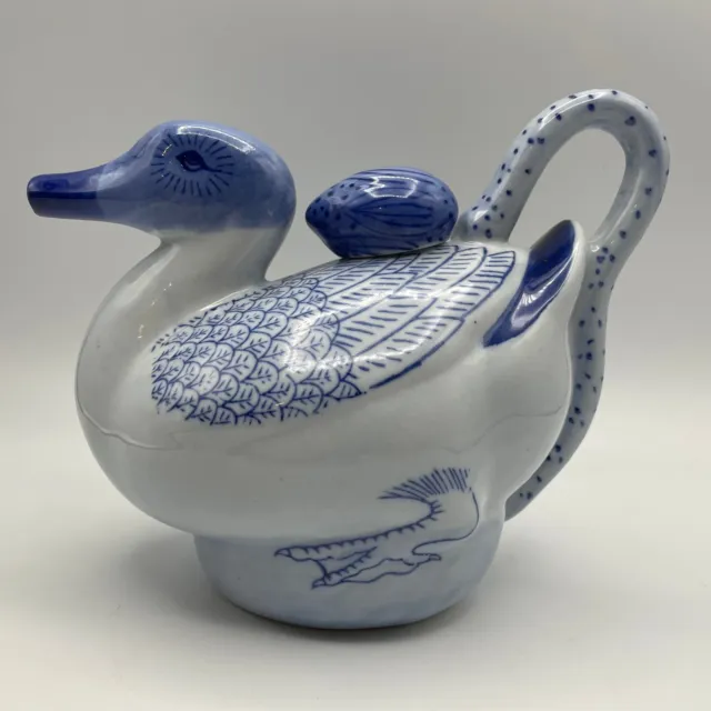 Blue & White Duck Ceramic Teapot