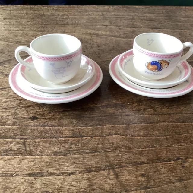 WEDGEWOOD MINATURE BEATRIX POTTER PETER RABBIT TEA CUP, SAUCER & PLATE, TRIO x 2