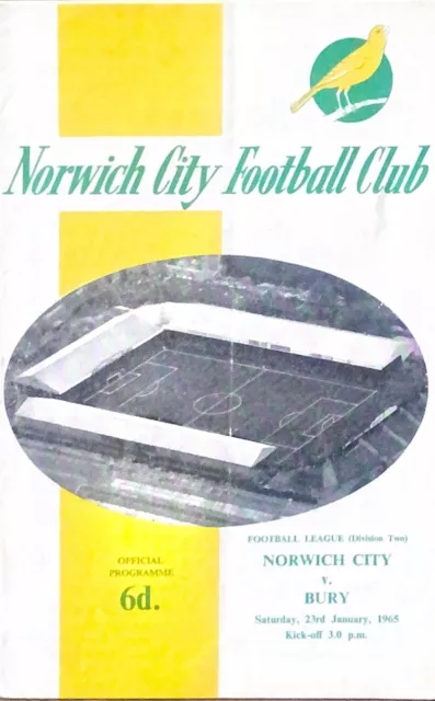 Norwich City V Bury - 1964/65 Division 2 - 23rd January 1965
