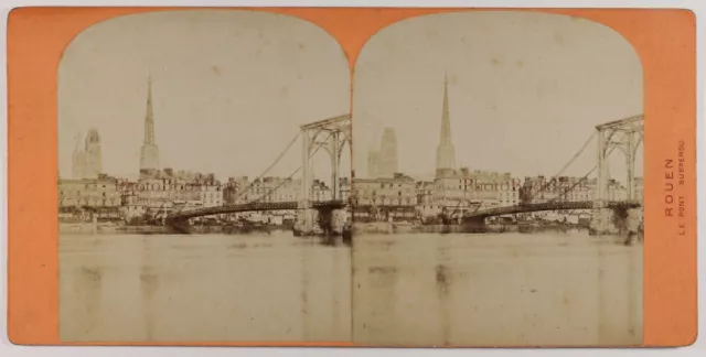 Frankreich Rouen Brücke Schwebend c1875 Foto Neurdein Stereo Vintage Albumin