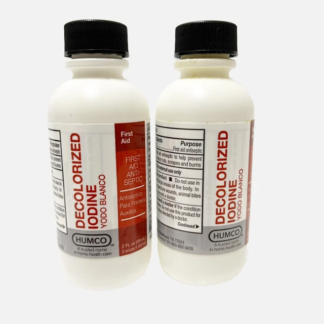 2 HUMCO YODO DECOLORADO Tintura Yoduros Primeros Auxilios Antiséptico Tópico Ex07/26