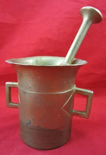 Antique Large Solid BRASS MORTAR & PESTLE 19th Century Medicine Apothecary Mix
