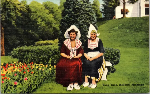 Tulip Time Dutch Women Holland Michigan MI Unposted Postcard