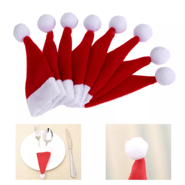 1-12pcs Mini Santa Sombrero Navidad Portacubiertos Rojo Blanco Mesa Decoración