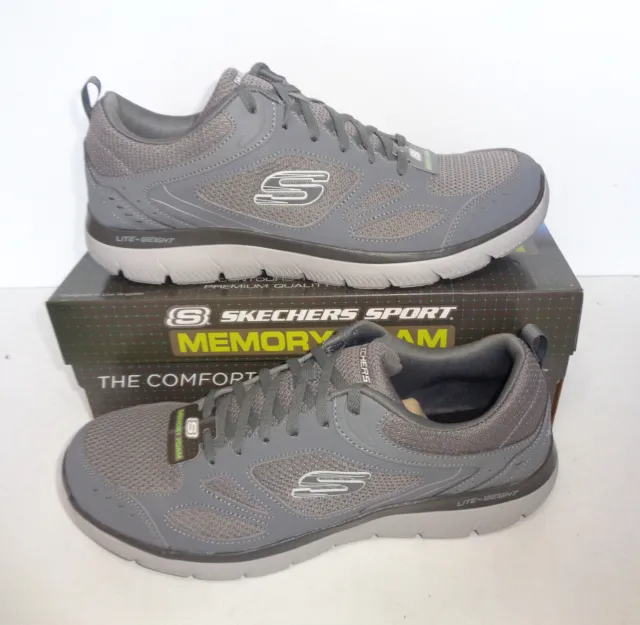 Skechers Mens Memory Foam Grey Lace Up Trainers Casual Shoes New UK Sizes 7-12