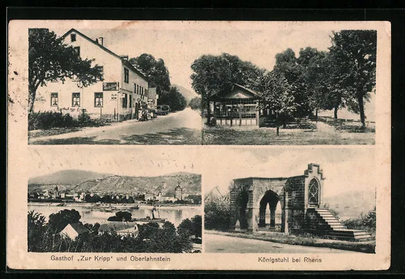 AK Rhens am Rhein, Ortsansicht Oberlahnstein, Gasthof Zur Kripp mit Straße 1931