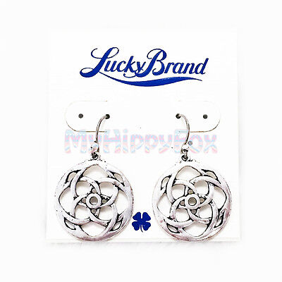 Lucky Brand Antique Silver Tone Cutout Flower Drop Earrings