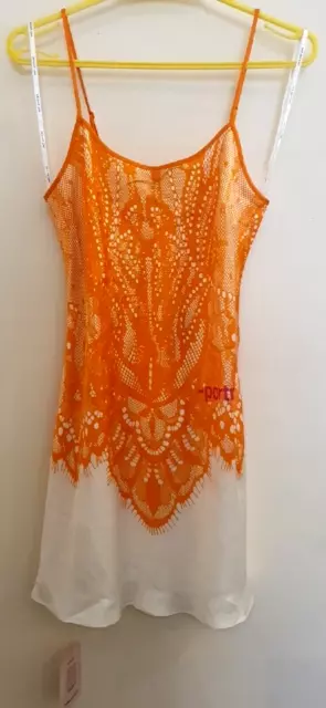 SELF-PORTRAIT, Orange and White,  Lace Slip Mini Dress Size: UK 8 US 4