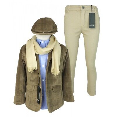 Kids Super Soft Suede like Checked Jacket 6 Piece Camel Brown Lightweight Outfit