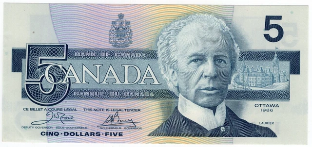1986 Bank of Canada $5 Dollars Note - Crow/Bouey - ENU2673841 - AU