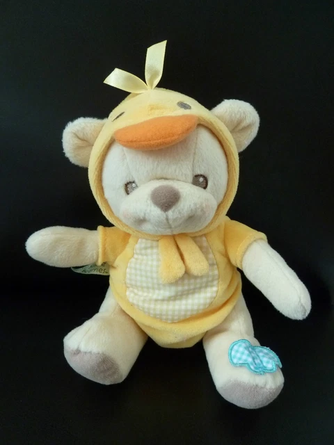 V. Doudou Peluche Fisher Price Ours Deguise En Canard Jaune 19 Cms  Etat Neuf*