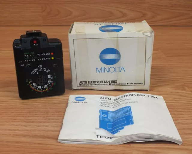 Genuine Vintage Minolta Auto 118X Detachable Camera Flash With Box **READ**